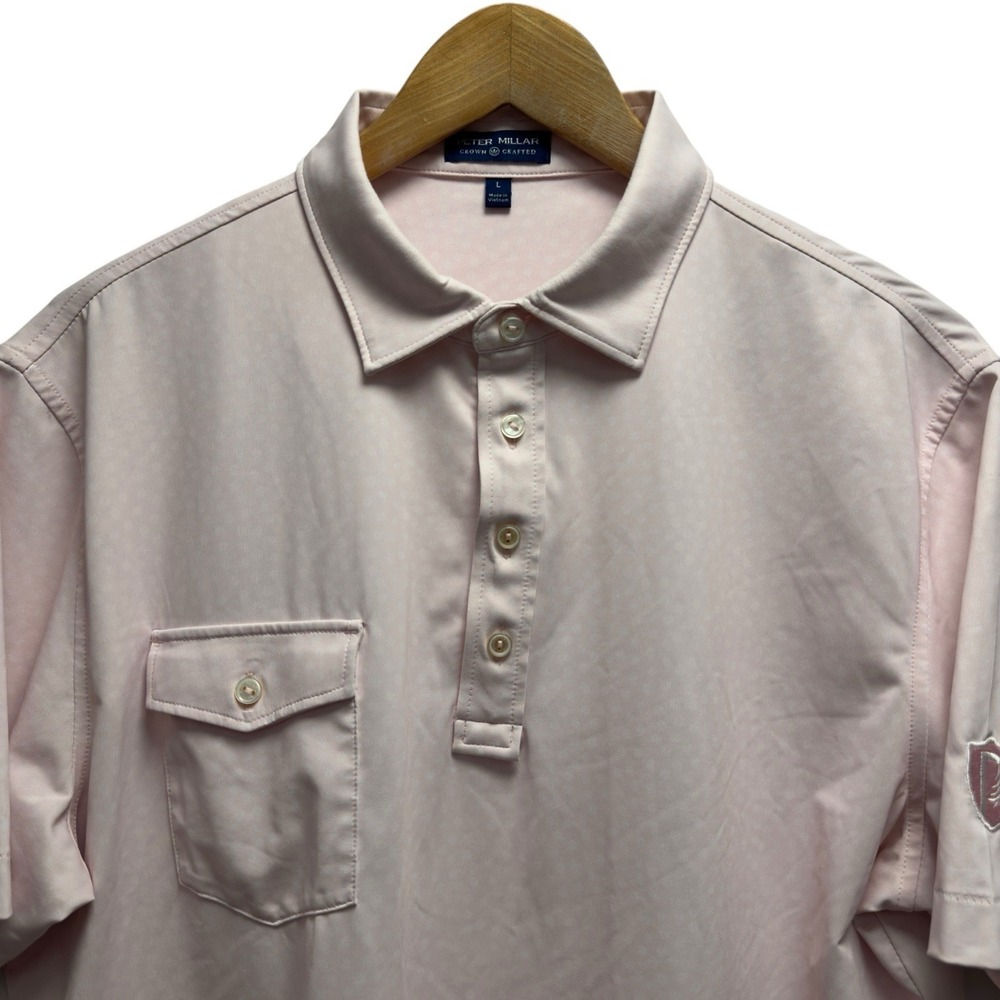 Peter Millar Crown Crafted Men's Sz Large Pink Snowflake Parkland Golf Club Polo